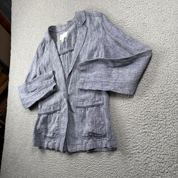 Calson Linen Blazer Womens S Blue Long Sleeve One Button Jacket Coastal Resort - Picture 2 of 12